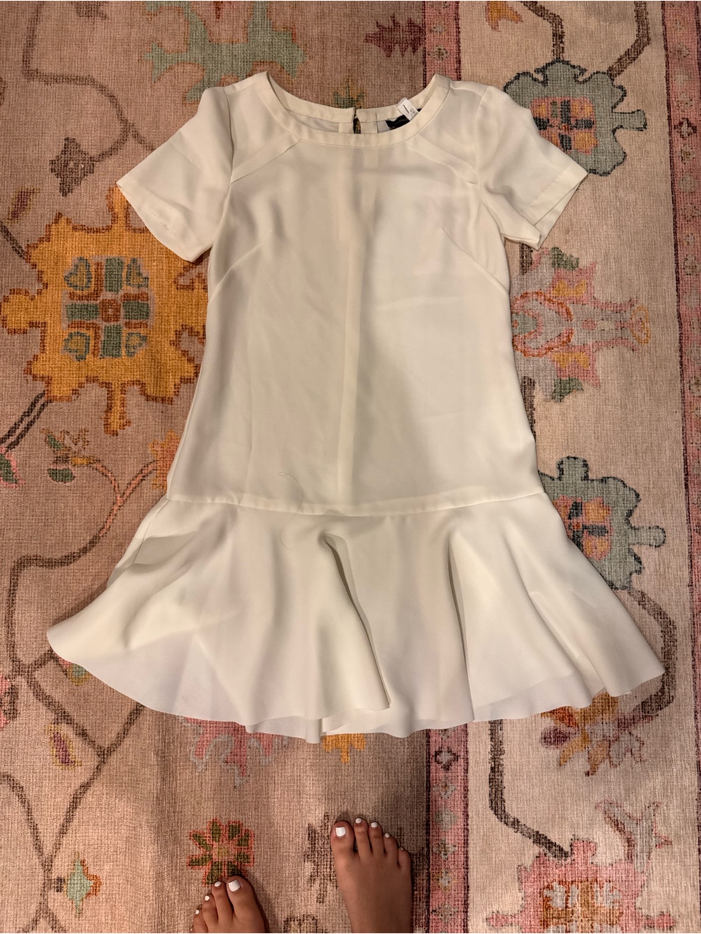 Ann Taylor Cream Short-Sleeve Ruffle-Hem Tunic Dress